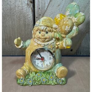 Vtg Whimsical Ceramic Iridescent Clown Clock Figurine Analog Clock Face in Torso